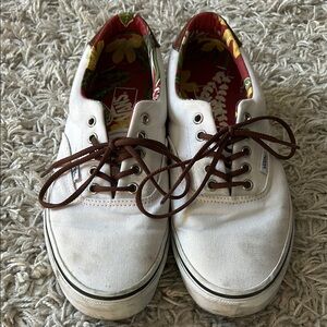 Vans White Sneakers with Brown Laces